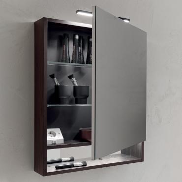 Stocky bathroom storage mirror with lower open compartment