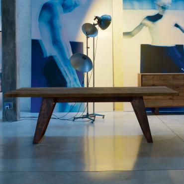 Asako living room wooden table with rusty metal legs