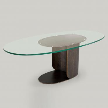 Phantom industrial design table in glass and metal