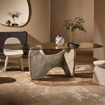 Marble barrel table with Masai sculptural base