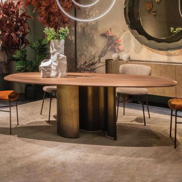 Papelito wooden table with steel base by Cattelan