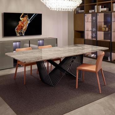 Tenso porcelain stoneware table with central base