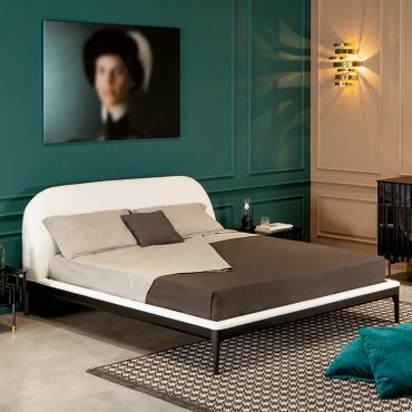 Upholstered bed with thin wooden bed frame Bernini