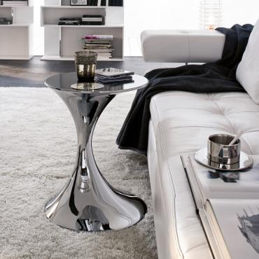 Andorra chromed metal end table with black painted glass top