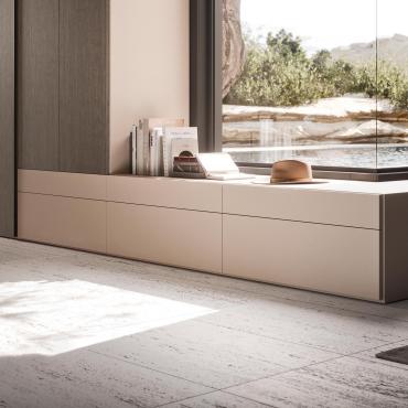 Wide living room base with drawers or basket