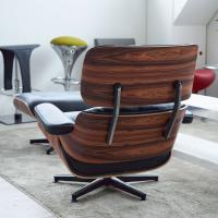 The Eames armchair, a replica inspired by Charles Eames’ design, is available in wood, leather or fabric
