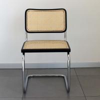 The Cesca B32 Chair by Marcel Breuer - rattan seat with black lacquered beechwood edge