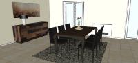 Living Room 3D design - view of the dining area - detail of the sideboard