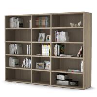 Almond d.45,6 wall modular bookcase cm 243 (modules 90+60+90) h.186 in Ash elm laminate (colour not available)