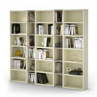 Almond d.32,8 lacquered modular bookcase : cm 249 (modules 60+30+60+30+60) h.232 in Sahara and Titanium matt lacquer