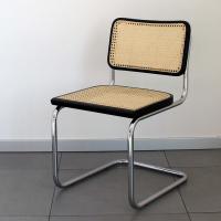 The Cesca B32 Chair by Marcel Breuer - seat with black lacquered beechwood edge and rattan seat 