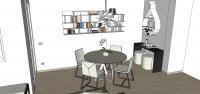 Progettazione 3D Soggiorno/Salotto - vista zona pranzo, libreria, angolo bar