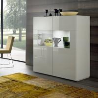 Star cupboard with central glass display case, available also with open compartment and hinged doors