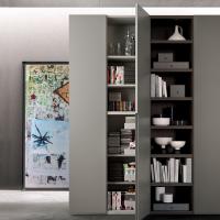 Wide shelving unit with 6 shelves available in several melamine and matt lacquered finishes