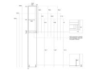 Schemes and measurements of the height and depth of Wide bridge wardrobe, in the version with the reduced depth of 43,8 cm