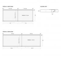 Blace coplanar sliding wardrobe with symmetric flush doors - specific measurements and door section