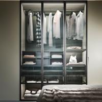 Player wardrobe interior fittings - 2 wall mounted chest of drawers with two drawers and front in glass and 1 self standing raster shirt rack with 6 compartments