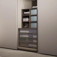 Player internal equipment for walk-in closet - chest of four drawers with glass front and shirt rack with six compartments