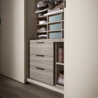 Player internal equipment for walk-in closet - drawers with two side shelves, three drawers with matching front and shirt-rack with 9 compartments