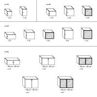 Models and Measurements of the cabinet with hinged doors (Width: cm 32 - 48 - 64 - 96)