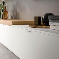 Detail of Plan living room with drawers, M handle in white painted metal