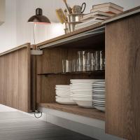 Plan sliding door wooden cabinet with glass inner shelf