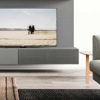 Plan Sound TV cabinet for audio-video systems with frontal metal sheet grid