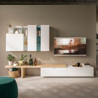 Plan drop down door cabinet in white matt lacquer, within a composition with wall units from the same compositions