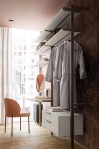 Betis practical walk-in wardrobe with drawers, shelves and desk - matt lacquer in the Taupe finish