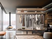 An elegant corner composition of the Bliss player walk-in wardrobe with wall panelling