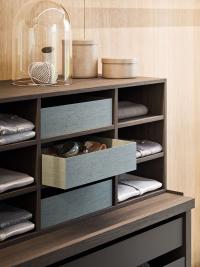 Set of cubbies in Dormouse oak fashion wood, complete with fabric storage boxes