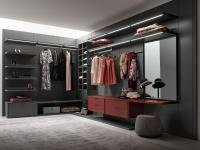 A corner composition of the Bliss Player walk-in wardrobe with rack system