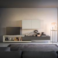 Low living room wall system Plan 19 with cabinets in Metal Smoke melamine