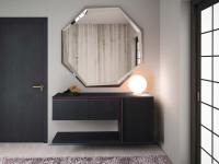 Compact hallway sideboard with doors Plan 02, frontal view of the hallway with mirror and light