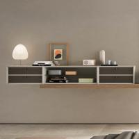 Plan Square wall units in Taupe matt lacquer with drawers in belting leather colour 1031