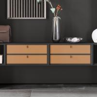 Couple of lacquered storage units in Modica lacquer with Natural belting leather drawers