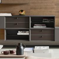 Plan square wall unit in Gunmetal matt lacquer with optional belting leather drawers (colour 1031)