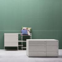 Jess dresser with low feet and high chest with white painted base, with Crosser bookcase