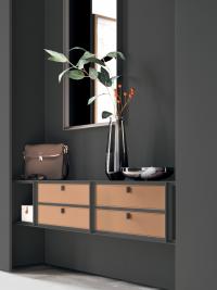 Middle unit of Plan 33 wardrobe with reduced depth; it includes open compartments and drawers with belting leather fronts