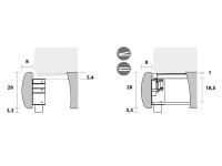 Schemi tecnici e misure: giroletto senza box contenitore e giroletto con box contenitore ad alzata semplice e doppia