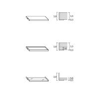 Betis bookcase - specific measurements of the wooden shelf, tray shelf and glass shelf