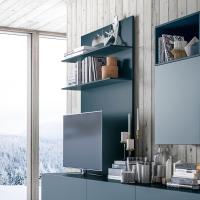 Plan shelf for wall back panel lacquered in Night Blue matt colour - depth 24.3 cm