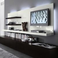 Plan living room wall shelf with backrest ideal as TV and decoder holder