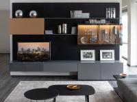 Customised sectional wall unit to the centimeter with display cabinets and illuminated Plan