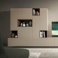 Plan wall unit with hinged door in Jute matt lacquer