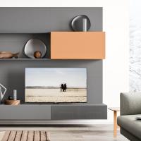 Plan wall unit with drop-down door in matte lacquer (Natural Hide)