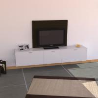 Plan TV stand with central hinged door cabinet in White gloss lacquer 