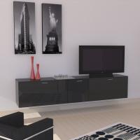 Plan TV stand, wall mounted in black gloss lacquer