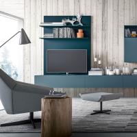 Plan living room wooden back panel in Night Blue matte lacquer