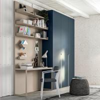 Wide layout with desk, back panel, shelves and Focus wardrobe